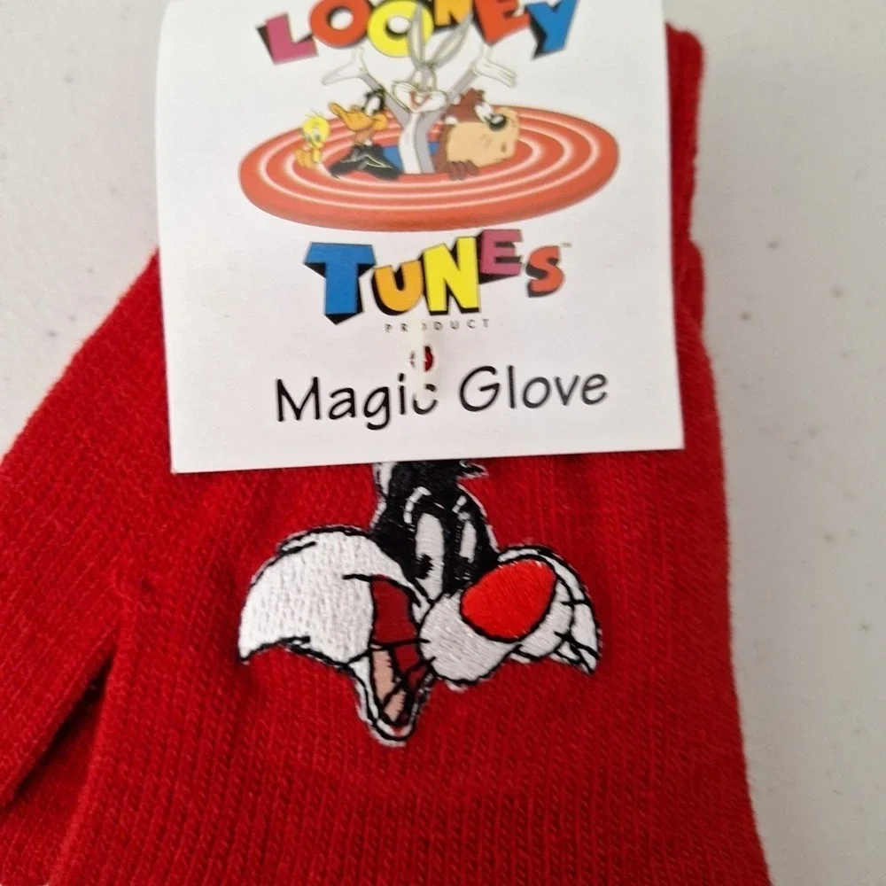 Vintage Looney Tunes Sylvester Knit Magic‎ Gloves Embroidered One Size NEW